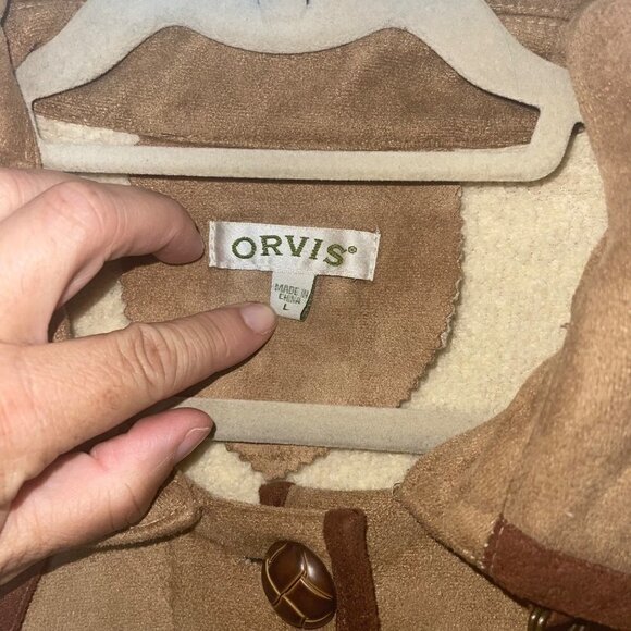 Orvis Womens Jacket Size Large Tan Faux Suede Leather Fleece Lined Winter - Picture 4 of 10